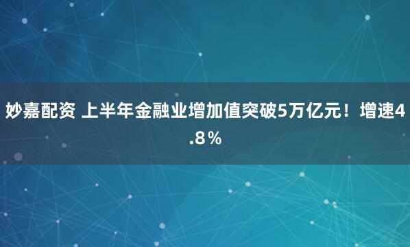 妙嘉配资 上半年金融业增加值突破5万亿元！增速4.8％